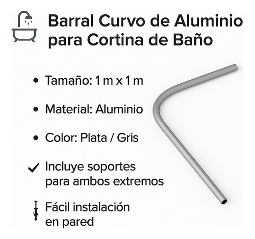 Combo Barral Curvo 1x1 Cortina Protector Alfombra Escobilla Venecita Gris
