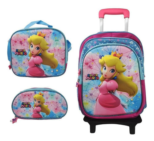 Pack Mochila Ruedas Lonchera Estuche Princesa Mario/jp Ideas