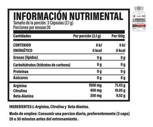 Arginina Platinum Testrol Paquete 2 Piezas - 90 Capsulas Sabor Sin sabor