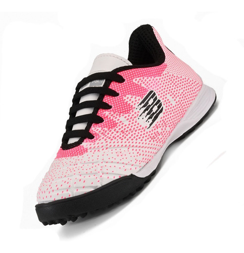 Botines Futbol 5 Economico Césped Sintético Blanco/fucsia