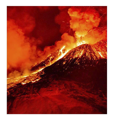 Vinilo 100x100cm Volcanes Erupcion Lava Humo Rojo