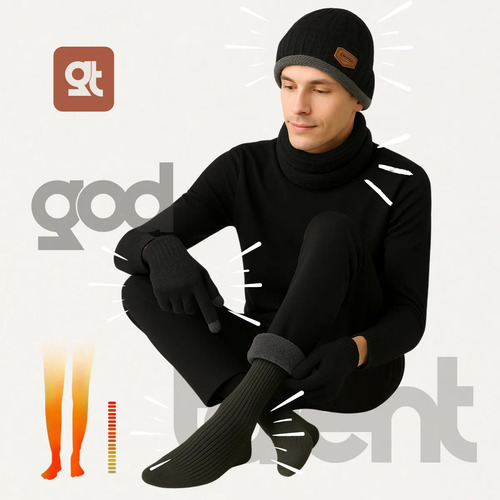 Kit Inverno Touca Gorro Com Cachecol Luva E Meia Térmica