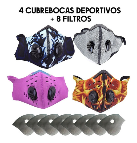  Kit Cubrebocas Reusable Deportivo Con Filtro 5 Capas 