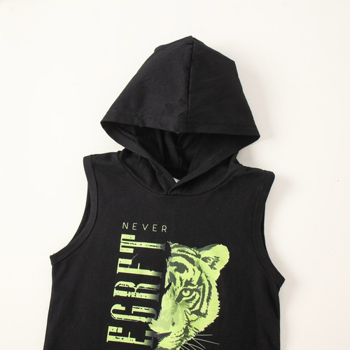Conjunto Niño Sin Mangas Con Capucha Y Estampado De Leopardo Negro 2-3 Años
