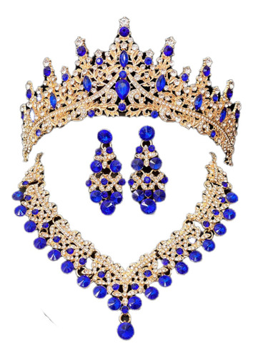 Tocado Novia Tiara Corona Mujer Xv Años Collar Y Aretes 3pcs