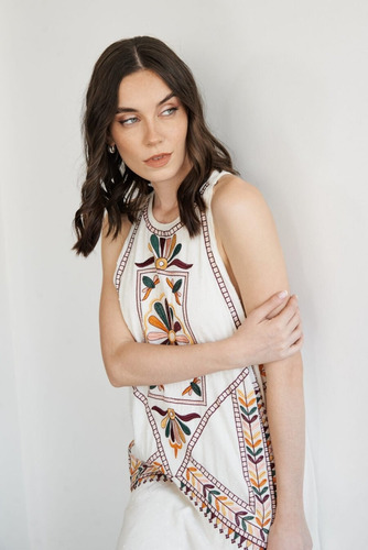 Vestido Importado Bordado Cuello Alto - Talles M L Xl Xxl