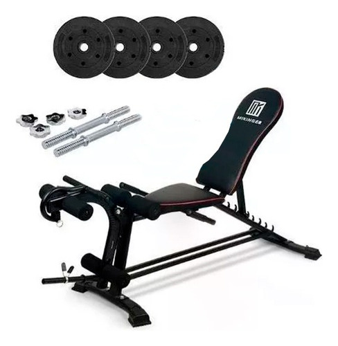 Banca Abdominales Multi Strider Pro + Mancuernas + Discos