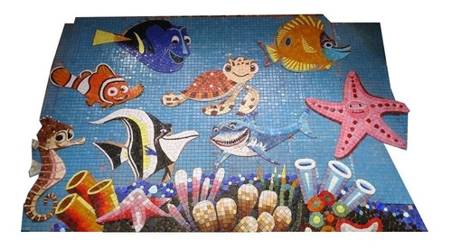 Imagen 1 de 12 de Mosaico Figura Nemo Y Amigos Con Sombra De .50 Cms. Para Alberca