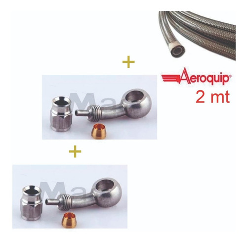 Conexão Curva 45º Olhal 10mm 2 Un + Mang Aeroquip 2m