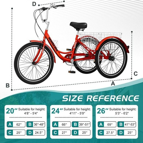 Bicicleta Docred Tricycle 24 7 Speed Three Wheel Bike Orange