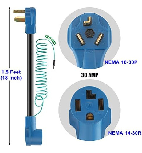 Cable Adaptador De Secadora 10-30p Macho A 14-30r Hembra Con