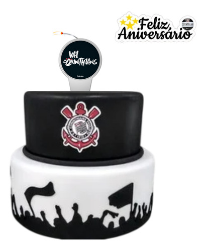 Vela Plana Festa Aniversário Frase Vai Corinthians Topo Bolo