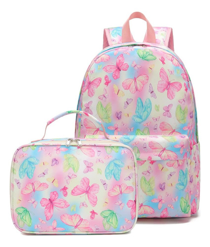 Bolso Y Lonchera Set Escolar De Mariposas 43 Cm