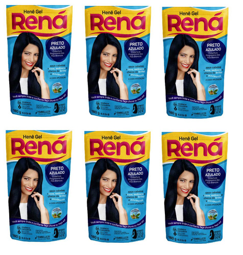 Kit Com 6 Hene Gel Rena Preto Azulado 180g