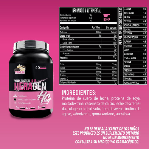 Proteína + Colágeno Heragen 1kg 40 Servicios Sabores Vainilla