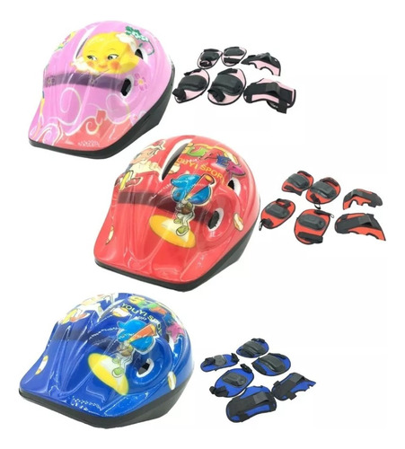 Kit Capacete Cotoveleira Joelheira Infantil Bike Skate Cores