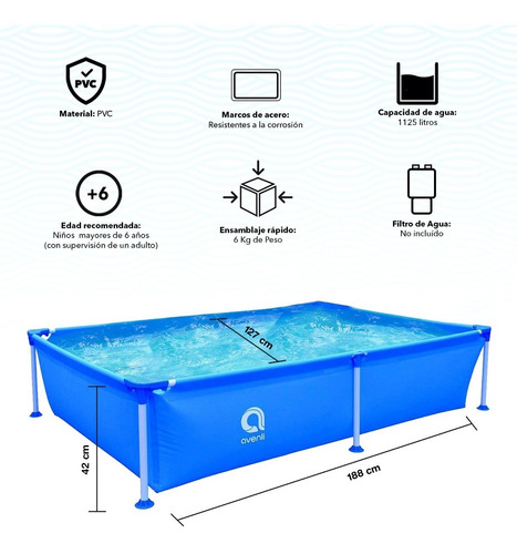 Piscina Rectangular Estructural 1.125 Litros 42x188x127 Cm