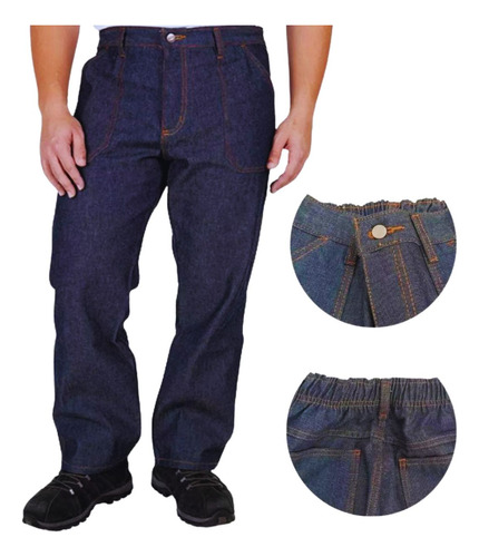 Calça Jeans Reforçada Para Trabalho Com Elástico Masculina