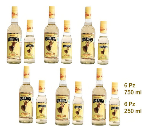 6 Tequila Cabrito De 750 Ml + 6 Tequila Cabrito De 200 Ml