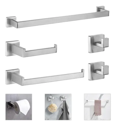 Kit 5 Conjunto Acessorios Suporte Banheiro Lavabo Inox 304