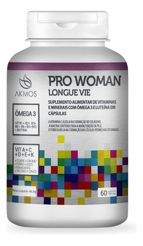 Pro Woman Longue Vie Suplemento Alimentar 60 Cápsulas Akmos Sabor Sem sabor