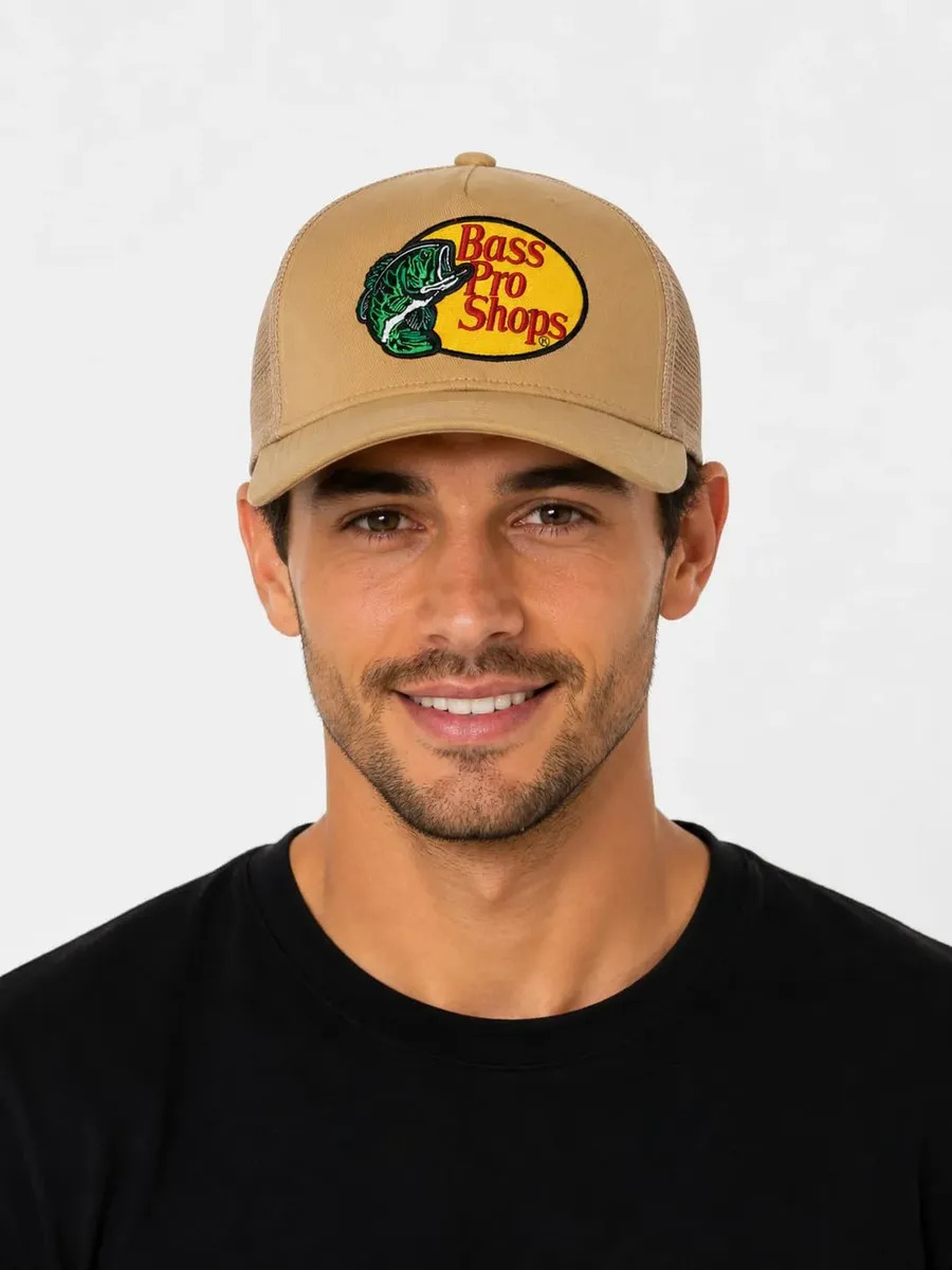 Boné Com Tela Para Pesca Pescador Bass Pro Shop Preto Cor Bege Tamanho Un