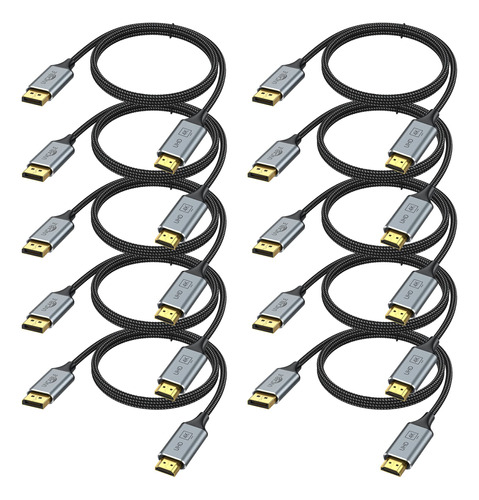 Cable Displayport A Hdmi 4k De 6 Pies, Paquete De 10 Adapta.