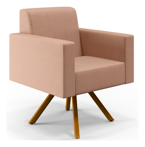 Poltrona Decorativa Base Giratória de Madeira Helô L02 Linho Rosê
