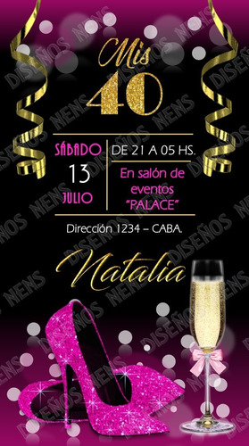 Invitación Digital 30 40 50 60 Años Whatsapp Glamour Brillo