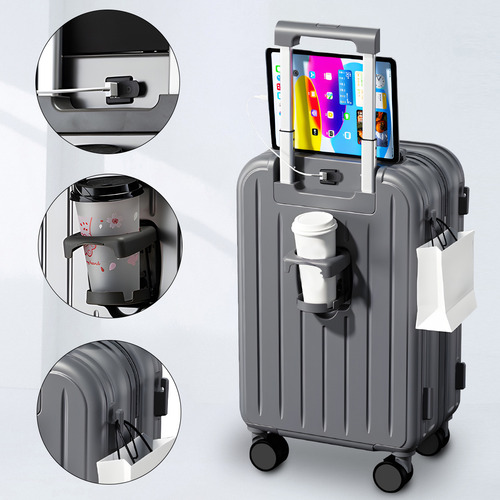 Gvfyy Maleta Mano Viaje 20in 10kg Rigida 4 Ruedas360° Gris Color Espacio Extra Grande Con Portavasos Y Orificio De Carga Portátil