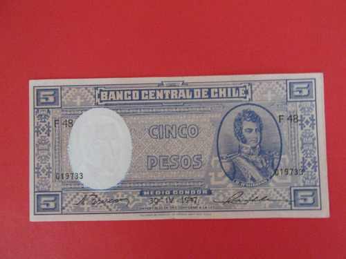 Billete Chile 5 Pesos Fechado 30 - Iv - 1947 Muy Escaso