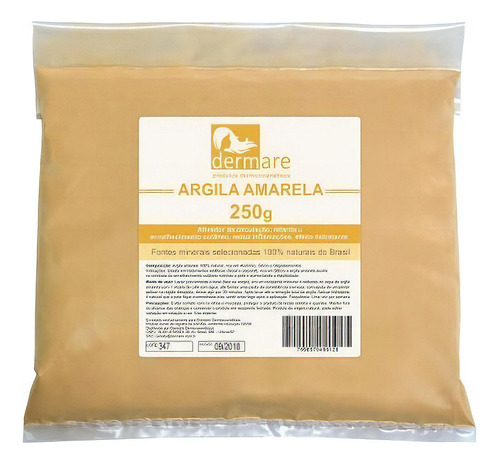 Máscara faciai para pele Dermare Argila Amarela 250g