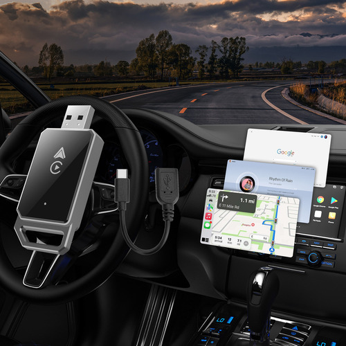 Carplay Gllai Ky4129s Android Auto Sem Fio Wi Fi Universal Adaptador suporte Bluetooth 2 em 1 Caixa Metálica Legal com Iphone Ios 10 Android 11 Cor Preto
