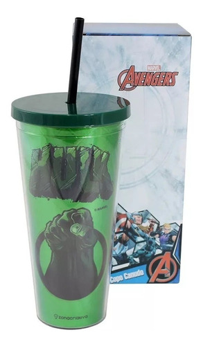 Copo Canudo Metálico Hulk 650 Ml Vingadores Zc 10022714