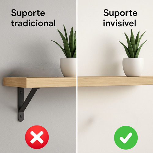 Suporte Invisível Prateleira 25cm 4un Com Parafuso E Bucha