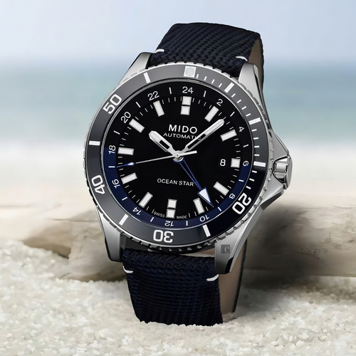 Relógio Masculino M0266291705100 Mido Ocean Star Gmt Correia Azul Bisel Azul Fundo Preto