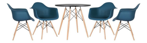 Kit - Mesa Eames 80 Cm + 4 Cadeiras Eiffel Daw Cor Mesa preto com cadeiras azul petróleo