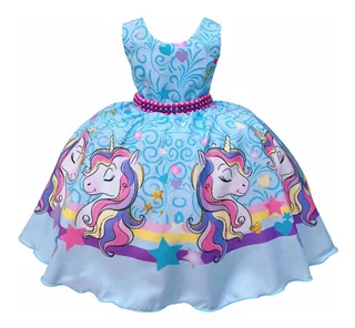 Vestido Infantil Festa Midi Unicórnio Luxo Temático Menina