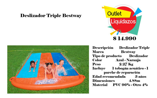 Deslizador Doble 4.88m Con Juego De Aros Inflables Bestway