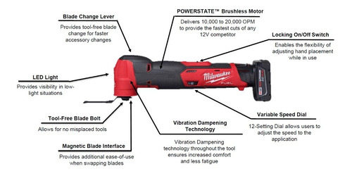 Sierra Oscilante Milwaukee 2526-20 Fuel 12v Solo Herramienta