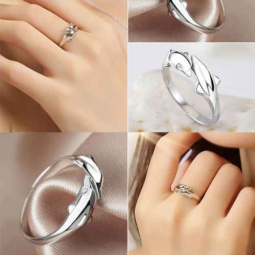 Imagen 7 de 7 de Anillo Delfin Plata 925 Ajustable Joyas Mujer