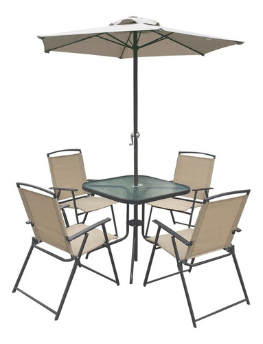 Imagen 1 de 10 de Juego De Jardin Sillas Sillones Mesa 6 Piezas Sombrilla