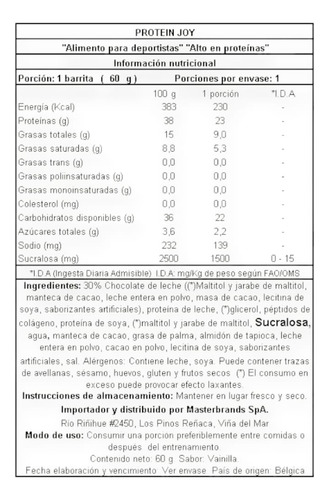 Box 12 Barras De Proteina Joy 60gr Crunchy Vainilla Ice- Qnt