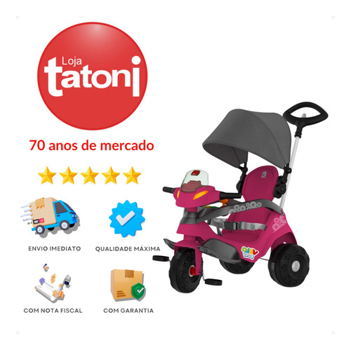Velobaby Reclinavel Com Capota Triciclo Bandeirantes Rosa