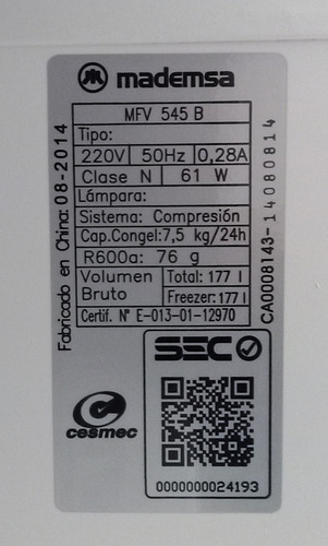 Freezer Vertical Mademsa Mfv-545b 165 L Frío Directo (Usado)