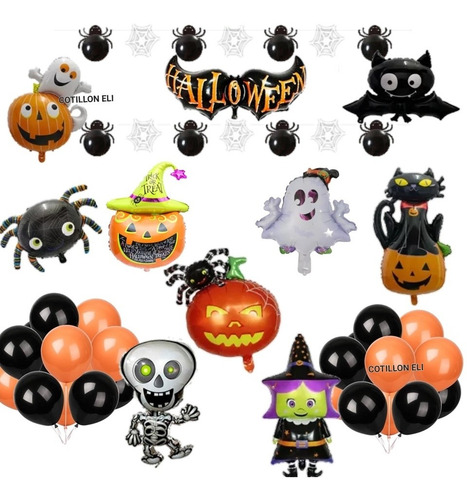 Combo Globos Guirnalda Halloween Calabaza Araña Fantasma 2