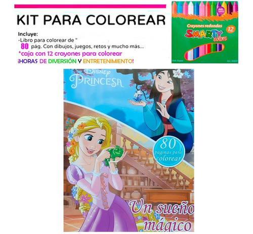 Libro P Colorear De Disney Princesas Sirenita + 12 Crayones