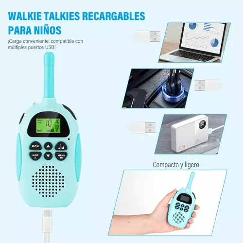 Walkie Talkies para niños recargable, portátil Walky Talky con 22