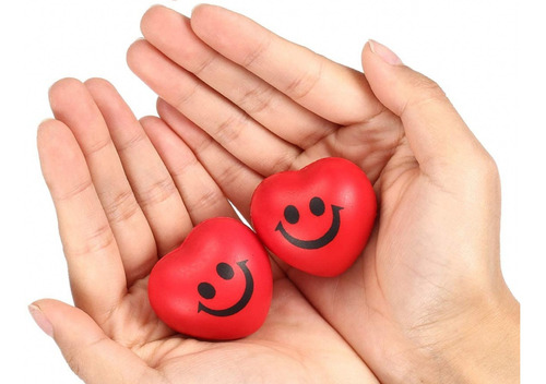 2 Pelotas Anti Estrés Corazon Terapia Amor 4cm Happy Smile