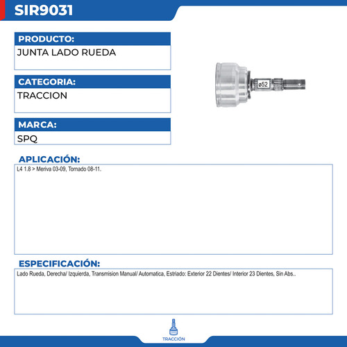 Junta Homocinética Meriva 2003-2009 1.8 Seguro Interno